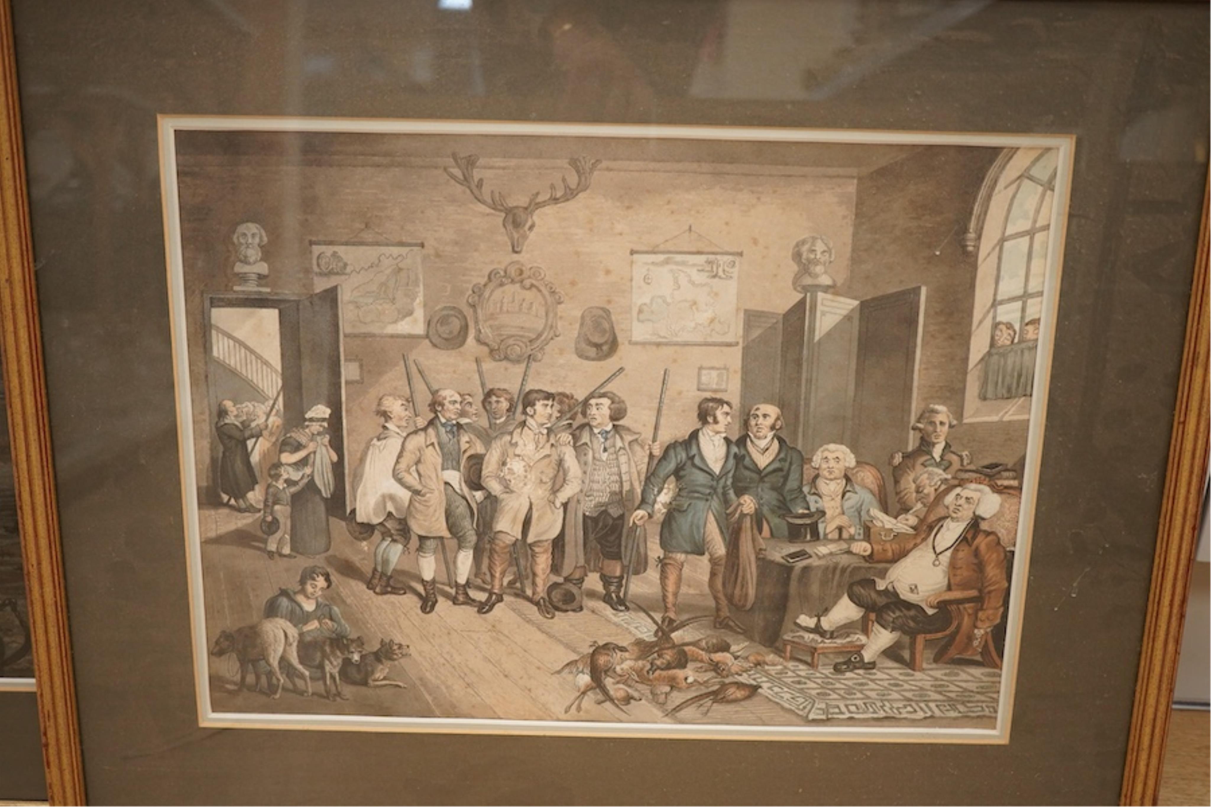 After C. Blake, a set of four aquatints, to include ‘A Poachers Progress’ and ‘Stalking for Partridges’, unsigned, 32 x 44cm